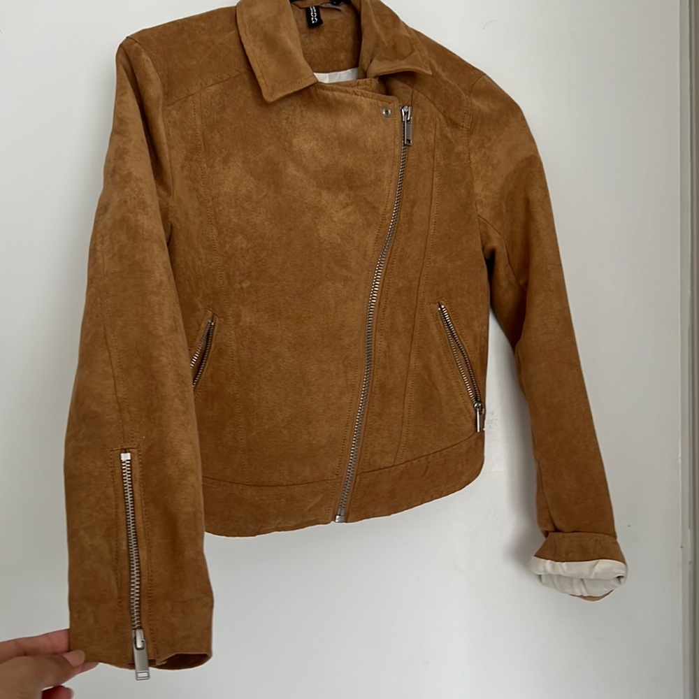 H&M Suede-Look Tan/Brown Asymmetrical Zip Moto Jacket